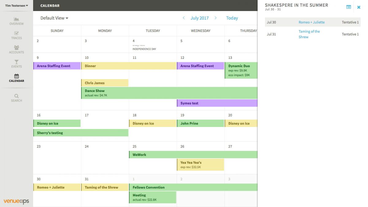 Venue Ops by EventBooking Weekly Calendar